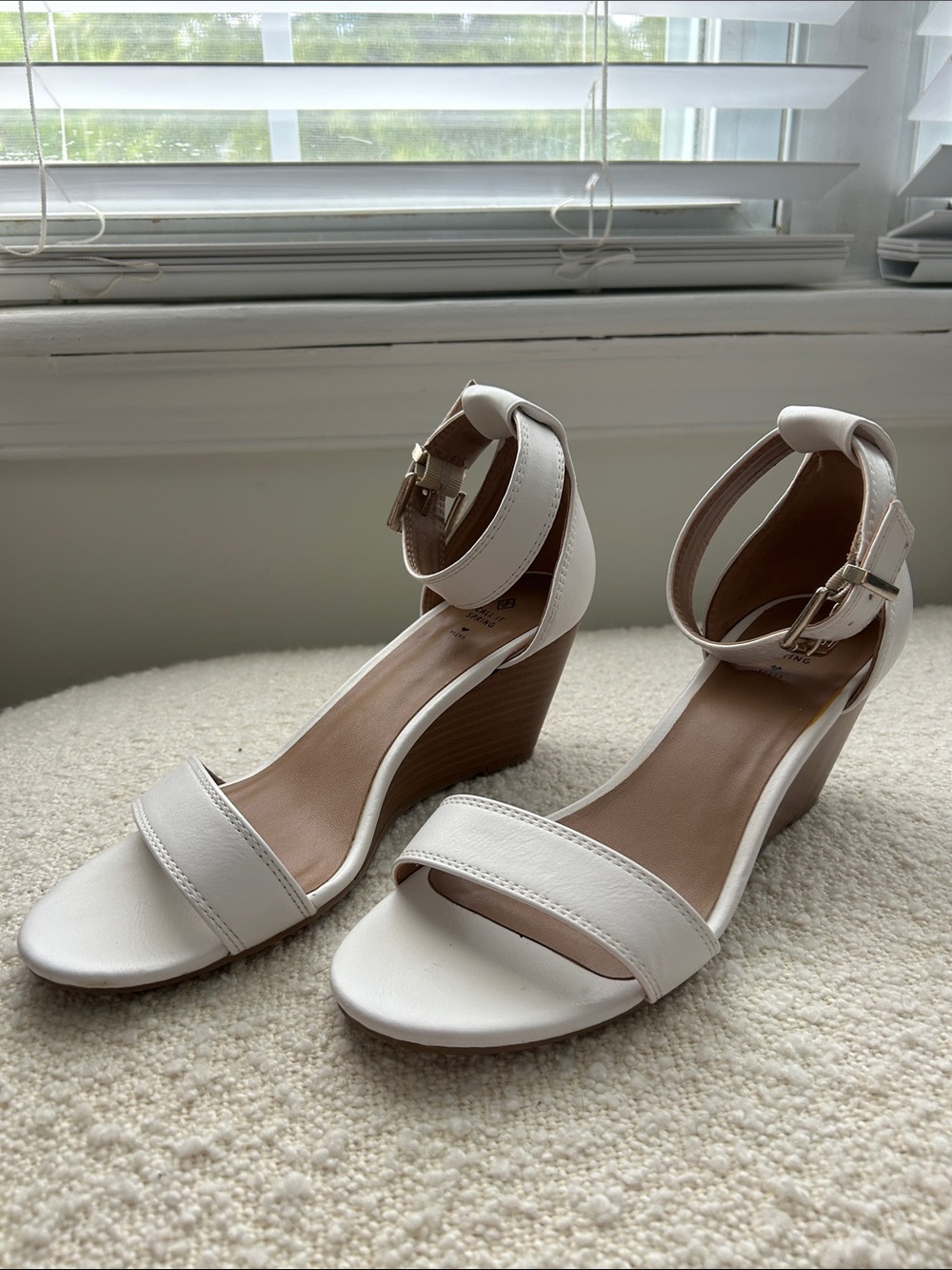Call it Spring White Ankle-Strap Wedge Sandals